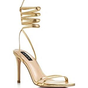 Aqua Metallic Gold Wrap Heels